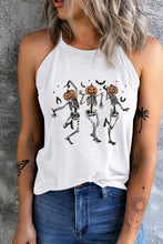 Load image into Gallery viewer, Round Neck Dancing Pumpkin Head Skeleton Graphic Tank