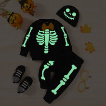 Load image into Gallery viewer, Skeleton Pattern Round Neck Sweatshirt and Bone Pattern Pants Set