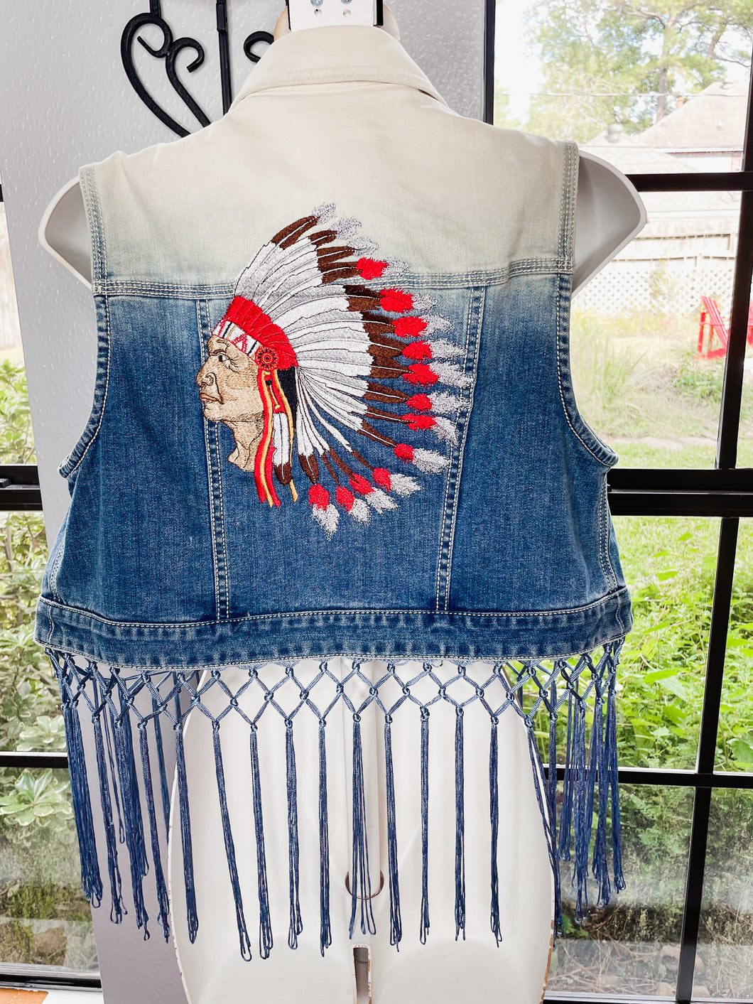 Custom Embroidered Ombre Vest With Fringe Chief