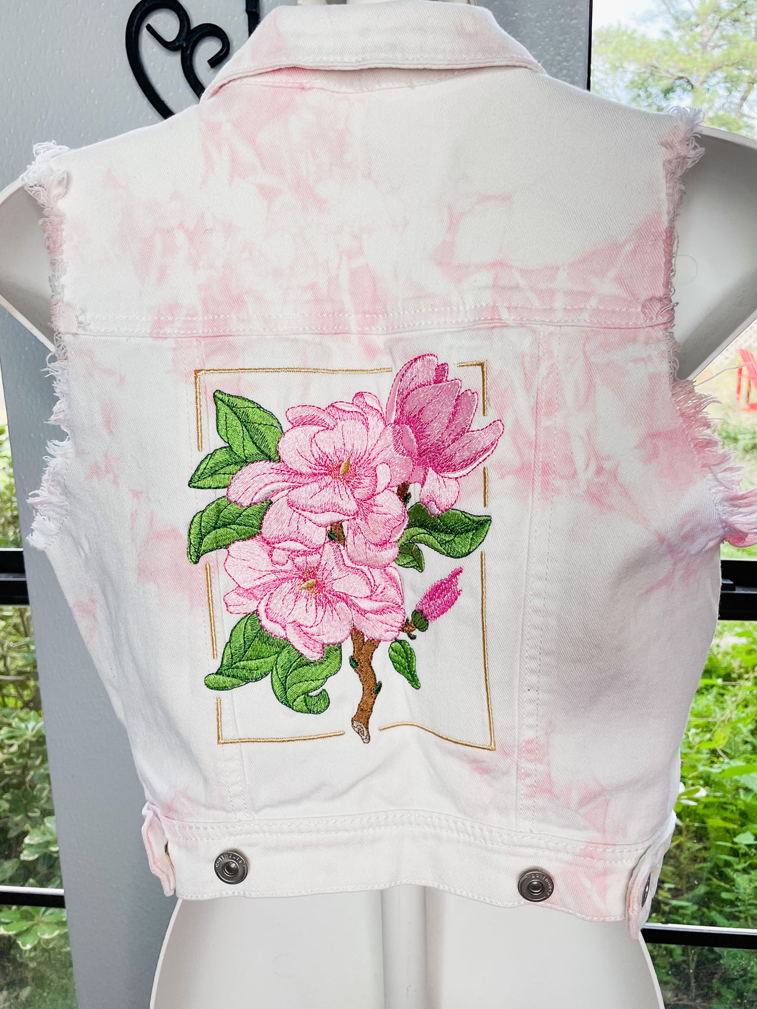 Tie Dye Pink Floral Embroidered Vest