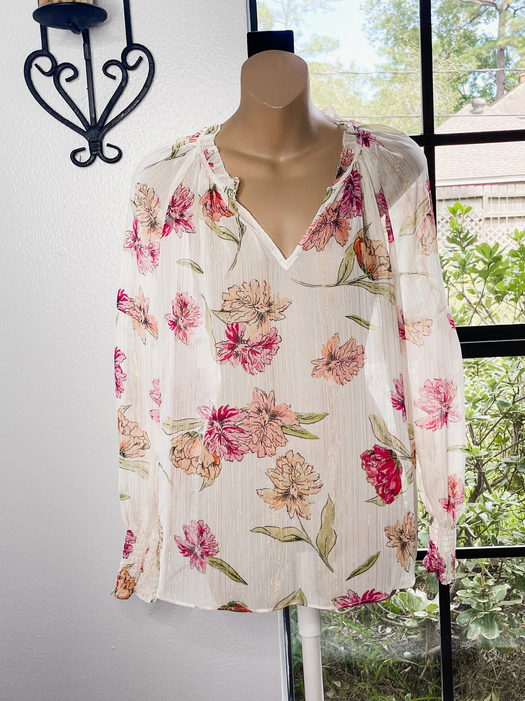 Shimmering Gold and Pink Floral Blouse