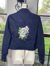 Load image into Gallery viewer, Custom White Flowers Embroidered Navy Jacket
