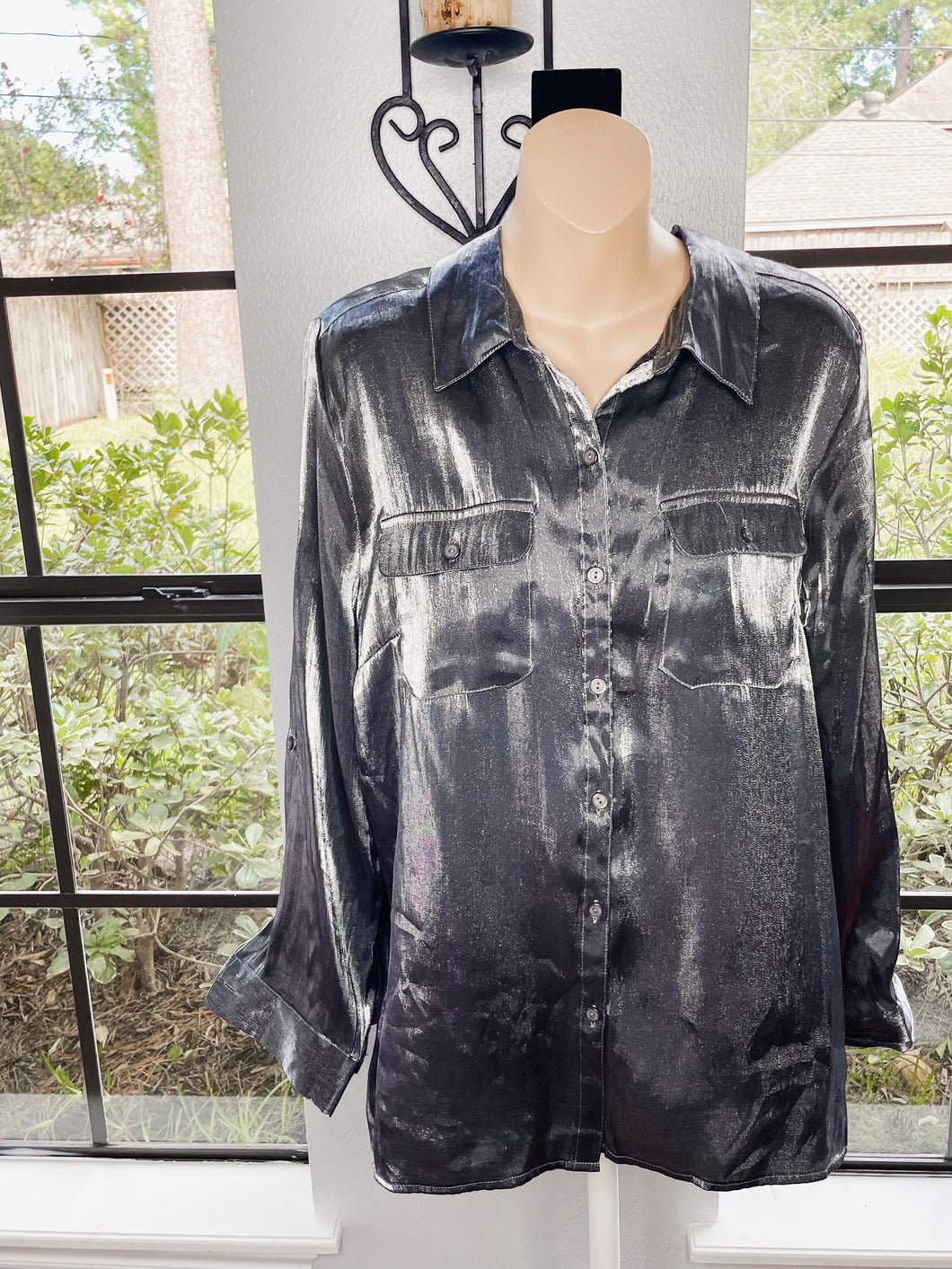Petite Silver Button Up