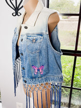 Load image into Gallery viewer, Custom Embroidered Ombre Jean Vest Pink Butterfly
