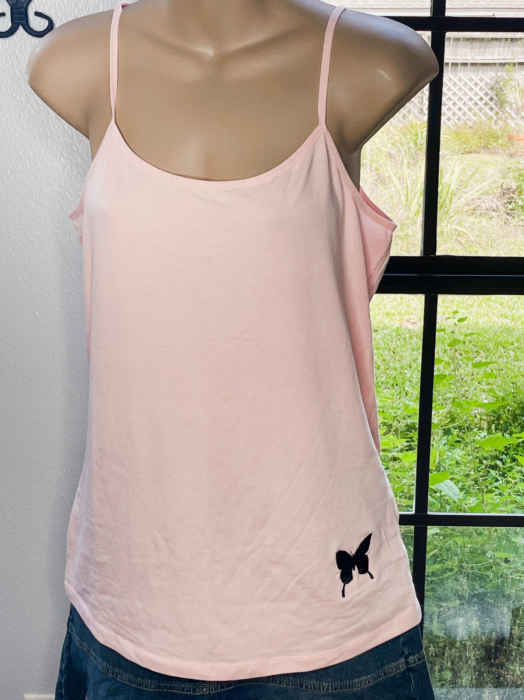Baby Pink Butterflies Embroidered Tank