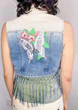 Load image into Gallery viewer, Custom Embroidered Ombre Jean Vest with Fringe
