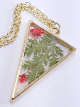 Load image into Gallery viewer, Triangular Botanical Resin Pendant, Gold
