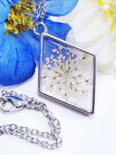 Load image into Gallery viewer, Diamond-Shaped Botanical Resin Pendant, Silver
