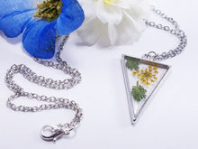 Load image into Gallery viewer, Triangular Botanical Resin Pendant, Silver
