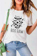 Load image into Gallery viewer, V-Neck Short Sleeve BOO HAW Ghost Graphic T-Shirt
